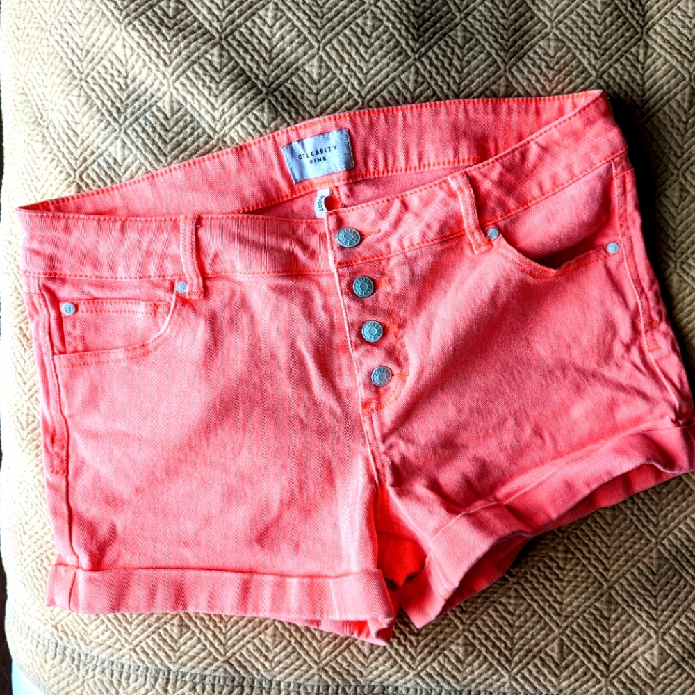 Celebrity Pink Coral shorts with white buttons